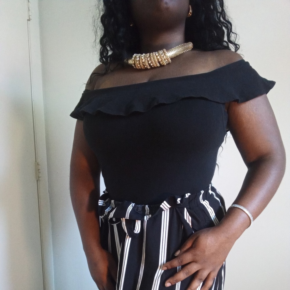 Black off the shoulder bodysuit